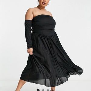 Off Shoulder Corset Pleated Midi Dress
